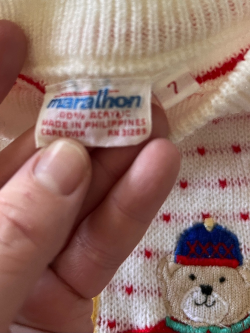 Vintage Early 90s Teddy Bear Ski Sweater size 7 - Picture 5 of 7